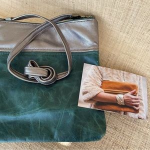 Hand-crafted Satchel purse, deep teal & silver two-toned
